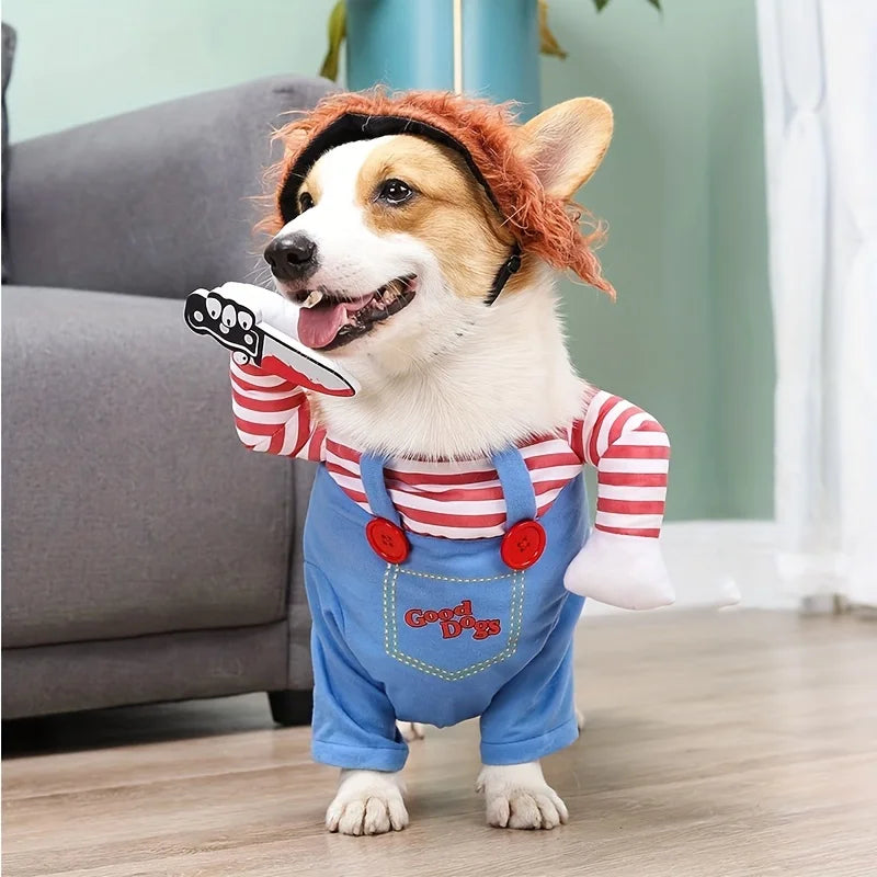 Bloody Doll Halloween Dog Costume & Wig