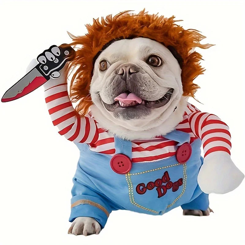 Bloody Doll Halloween Dog Costume & Wig