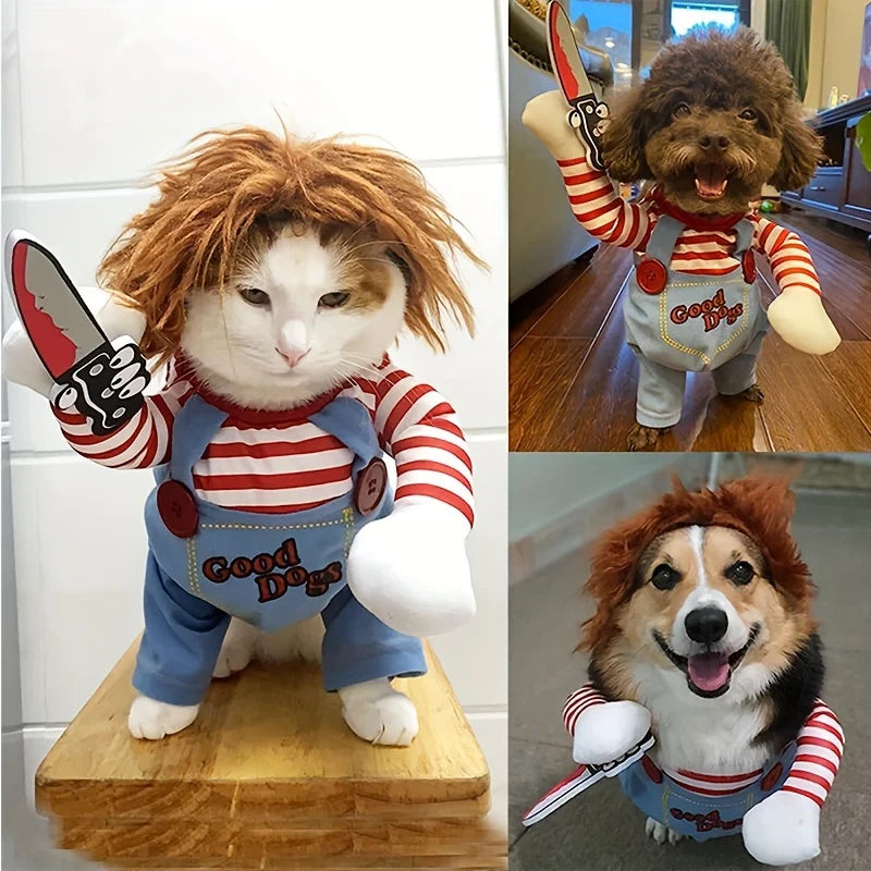 Bloody Doll Halloween Dog Costume & Wig