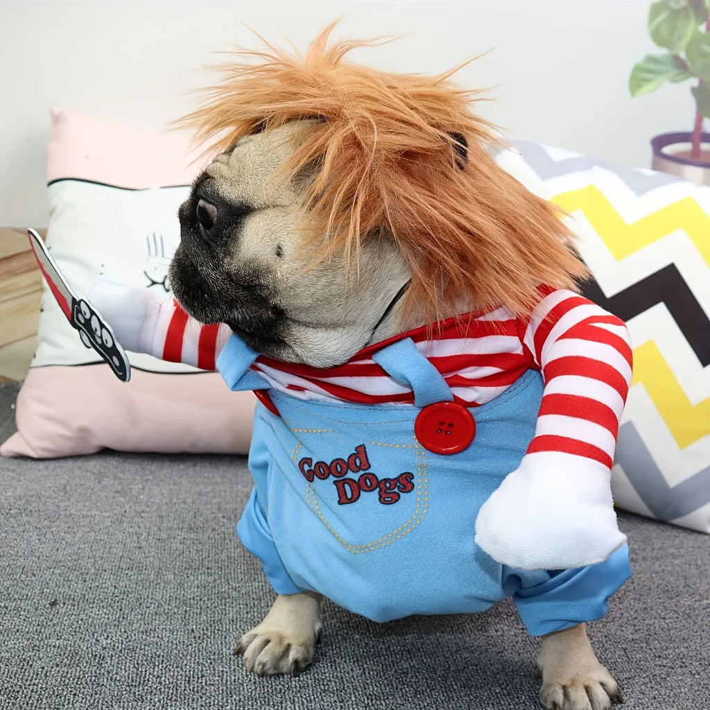 Bloody Doll Halloween Dog Costume & Wig
