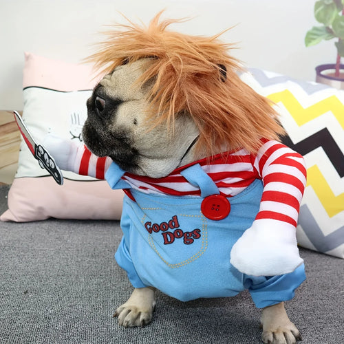 Bloody Doll Halloween Dog Costume & Wig