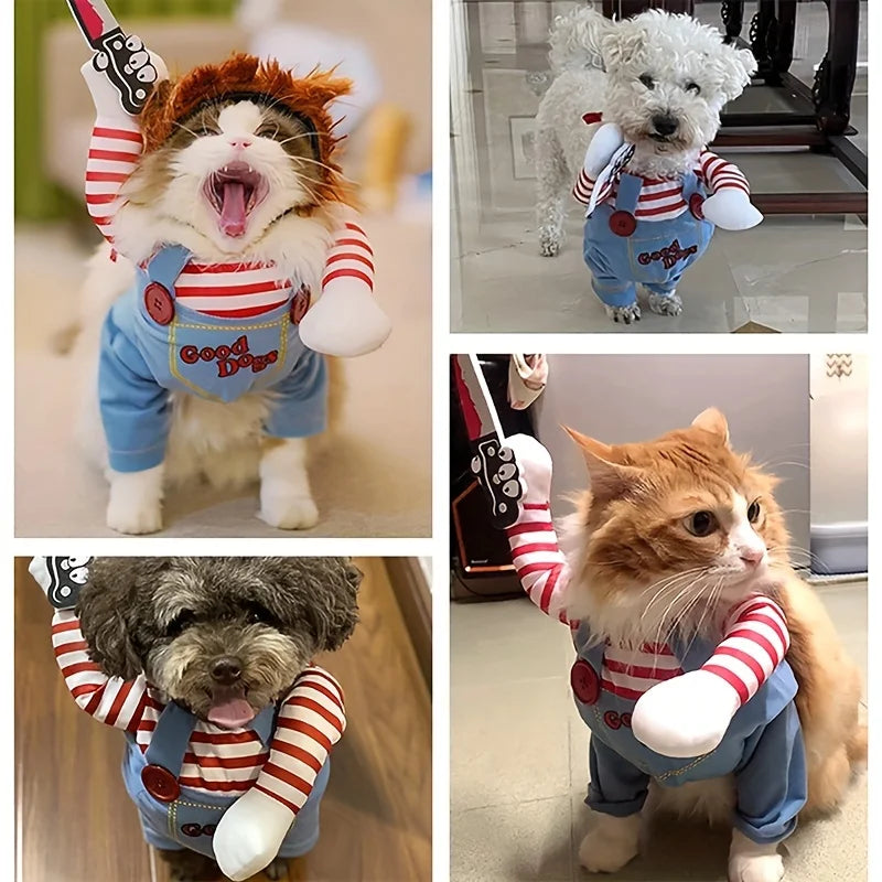 Bloody Doll Halloween Dog Costume & Wig